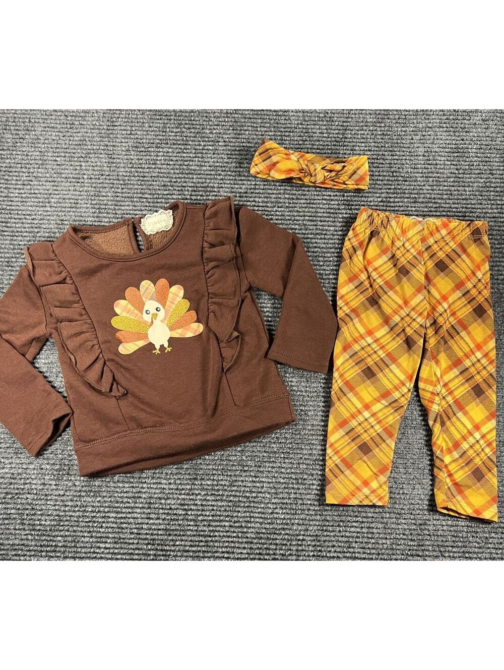 Btween Baby Girl 18 Month Thanksgiving Turkey Outfit with Matching Headband